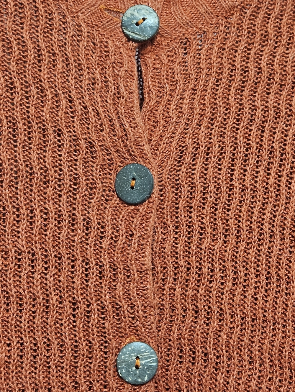Baxter & Wells XL Ramie Cotton sweater cardigan burnt orange crochet knit button - Picture 7 of 16